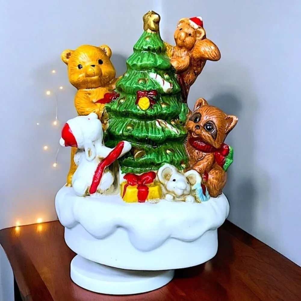 Vintage Music Box Forest Friends Rotating Figurine By Christmas Around The World